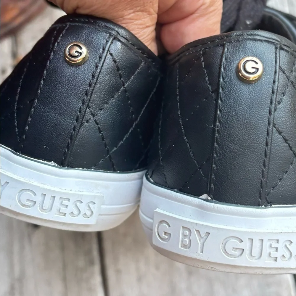 G By Guess Leather Quilted Black Sneakers Gold Embellished